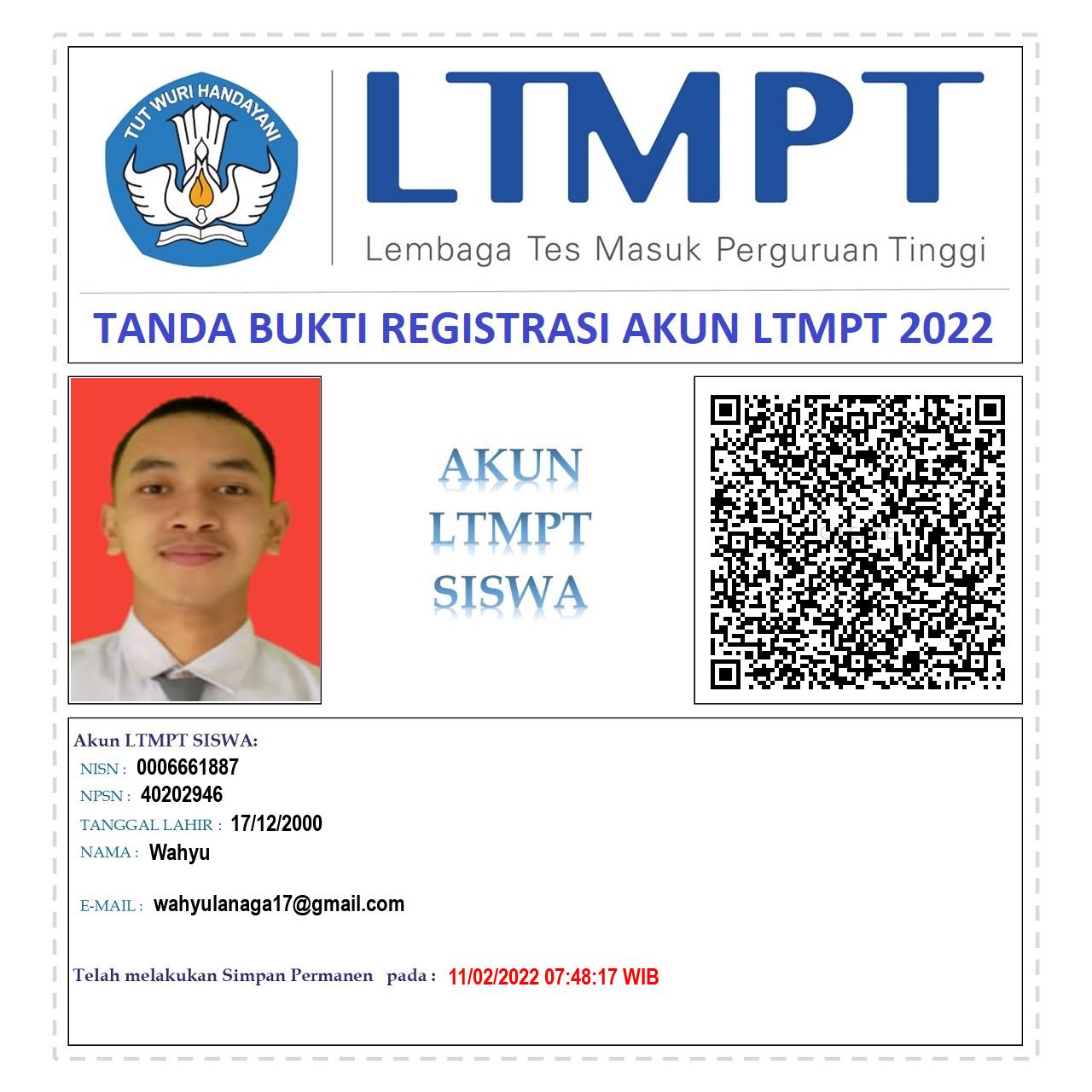 BUKTI REG. AKUN LTMPT 2022